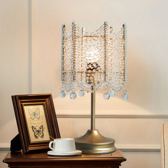 Modernist Beaded Crystal Desk Lamp Small Gold/Silver Table Light 1 Bulb 5.5/7 Wide Gold / 5.5