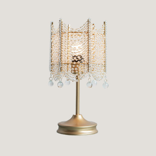 Modernist Beaded Crystal Desk Lamp Small Gold/Silver Table Light 1 Bulb 5.5/7 Wide