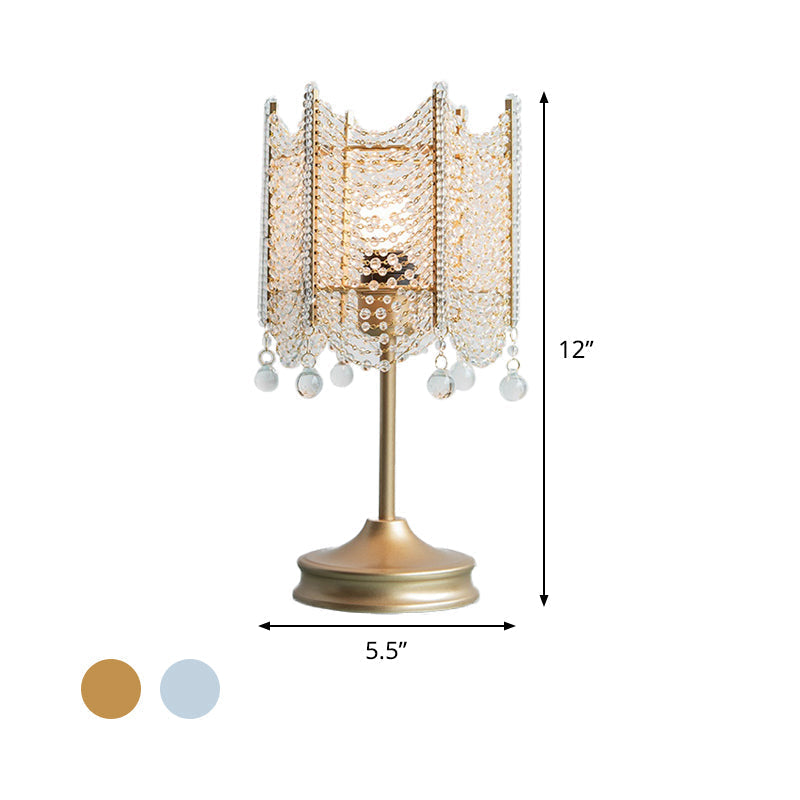 Modernist Beaded Crystal Desk Lamp Small Gold/Silver Table Light 1 Bulb 5.5/7 Wide