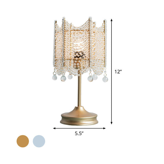 Modernist Beaded Crystal Desk Lamp Small Gold/Silver Table Light 1 Bulb 5.5/7 Wide