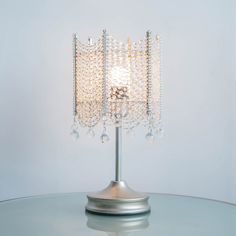 Modernist Beaded Crystal Desk Lamp Small Gold/Silver Table Light 1 Bulb 5.5/7 Wide