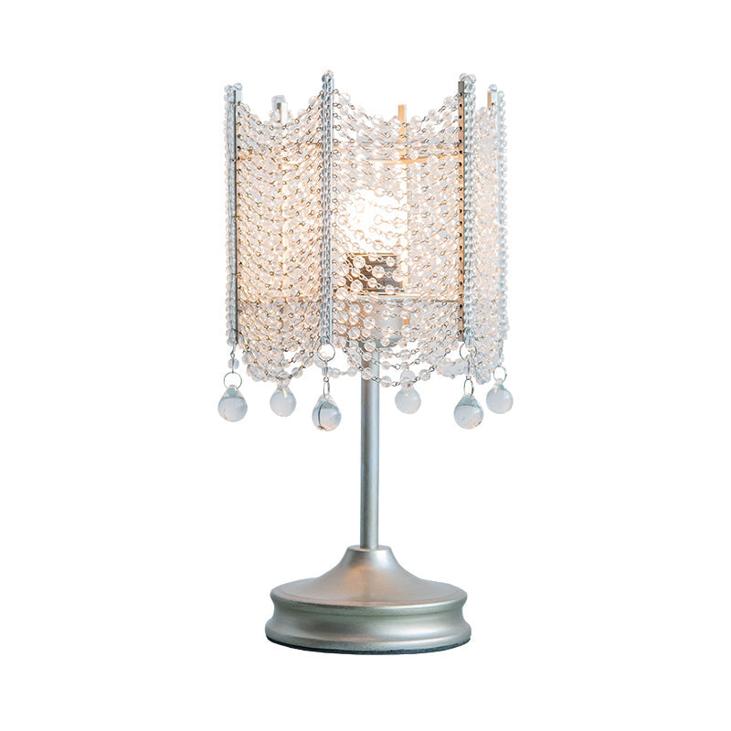 Modernist Beaded Crystal Desk Lamp Small Gold/Silver Table Light 1 Bulb 5.5/7 Wide