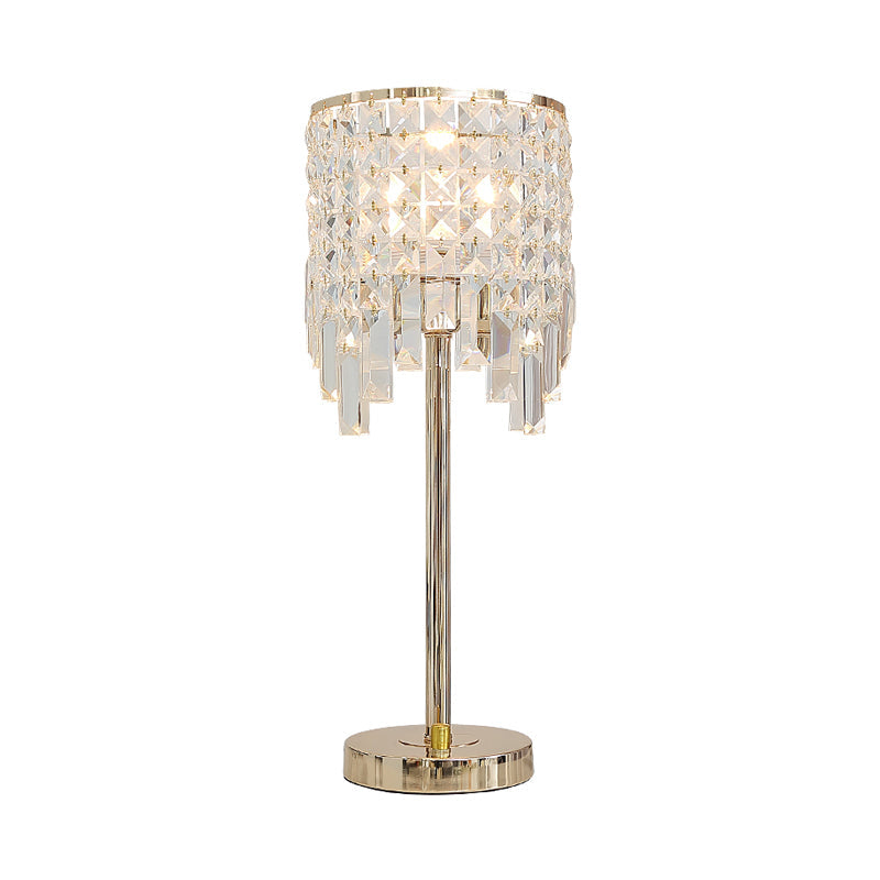 Modern Cylinder Desk Lamp With Amber/Clear Crystal - Ideal For Small Dining Rooms 1 Bulb