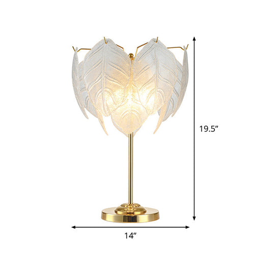 Modernist Hand-Cut Crystal Leaf Reading Light - 3/4 Bulbs 14/16 Wide Gold Nightstand Lamp