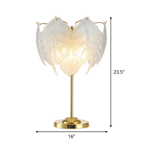 Modernist Hand-Cut Crystal Leaf Reading Light - 3/4 Bulbs 14/16 Wide Gold Nightstand Lamp