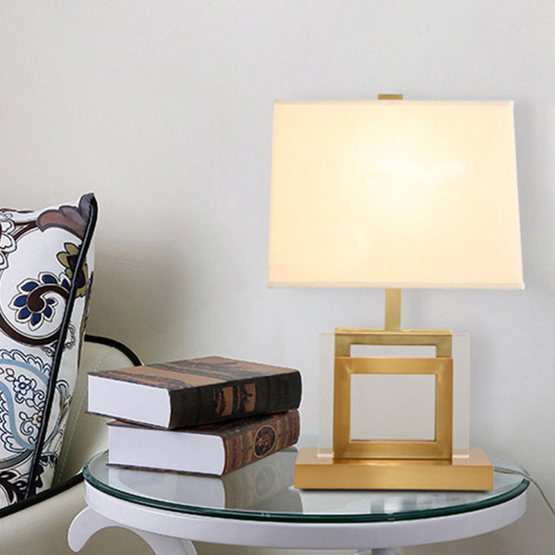 Modern 1-Head Gold Trapezoid Task Light With Fabric Shade - Ideal For Reading And Book Enthusiasts