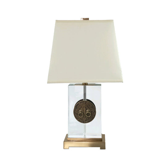 Modern Gold Crystal Desk Lamp With Rectangular Fabric Shade - 1 Bulb Night Table Light