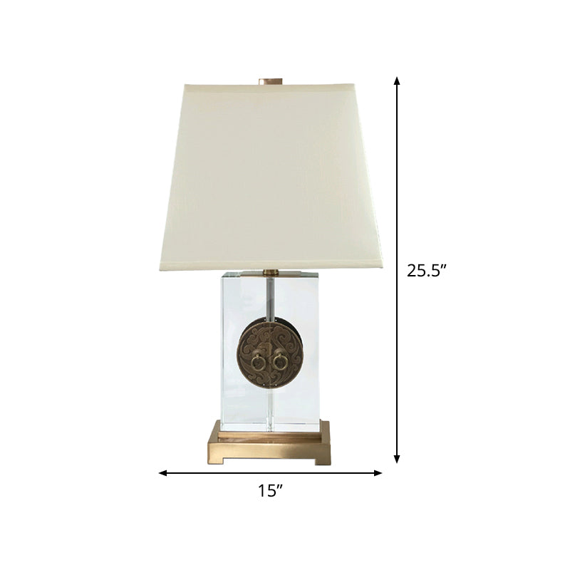 Modern Gold Crystal Desk Lamp With Rectangular Fabric Shade - 1 Bulb Night Table Light