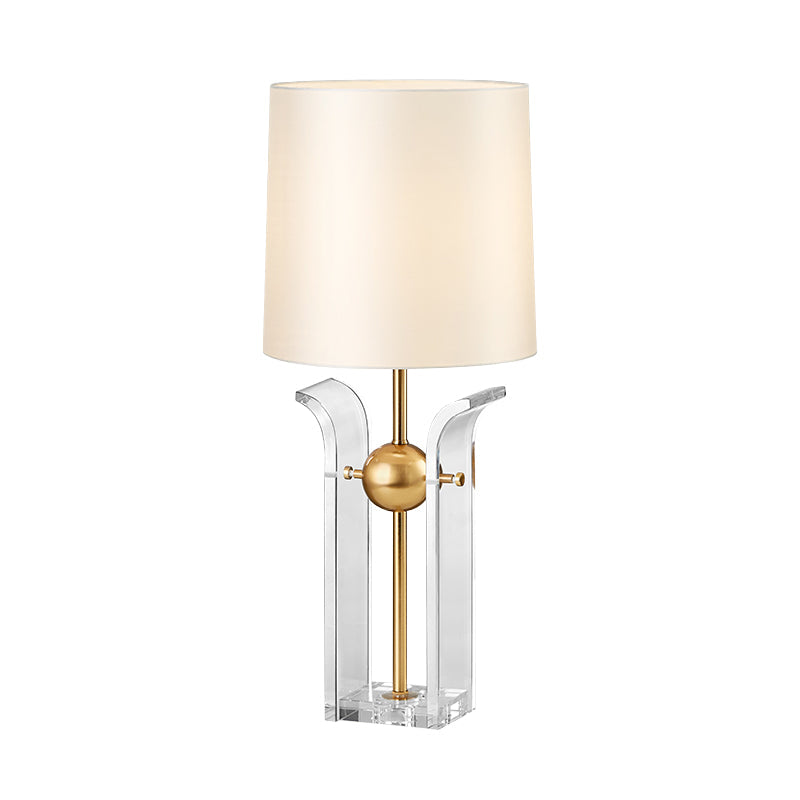 Modern White Desk Lamp With Crystal Base Barrel Shade For Reading