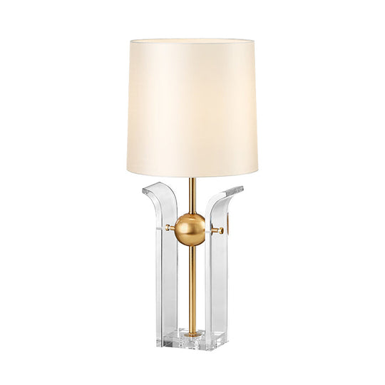 Modern White Desk Lamp With Crystal Base Barrel Shade For Reading