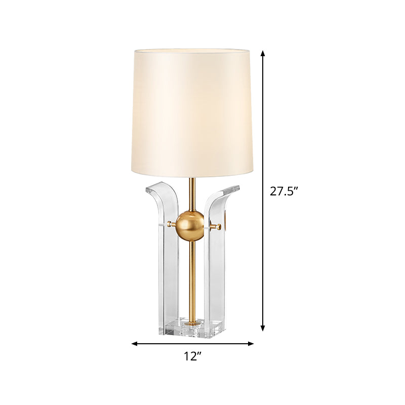 Modern White Desk Lamp With Crystal Base Barrel Shade For Reading