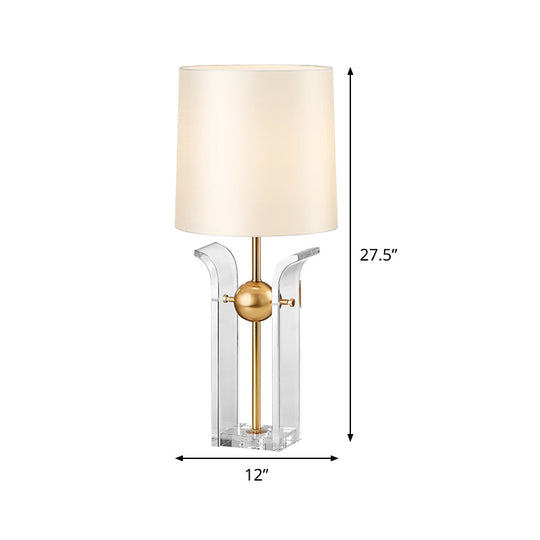 Modern White Desk Lamp With Crystal Base Barrel Shade For Reading