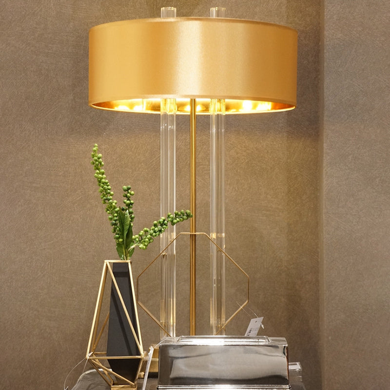 Drum Task Light Contemporary Table Lamp In Gold With Metal Pedestal