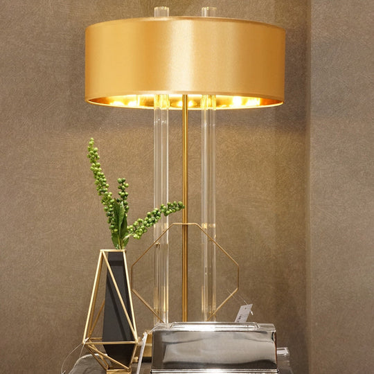 Drum Task Light Contemporary Table Lamp In Gold With Metal Pedestal