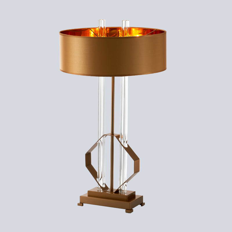 Drum Task Light Contemporary Table Lamp In Gold With Metal Pedestal