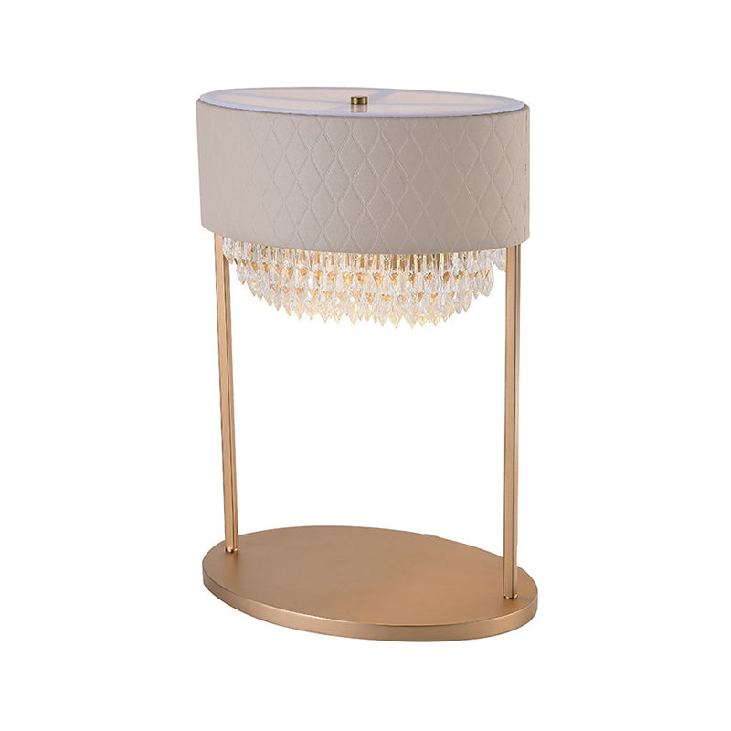 Modernist Gold Tiered Desk Lamp With Crystal Faceted Table Light & Leather Shade