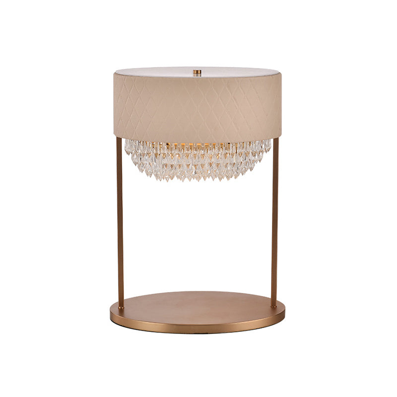 Modernist Gold Tiered Desk Lamp With Crystal Faceted Table Light & Leather Shade