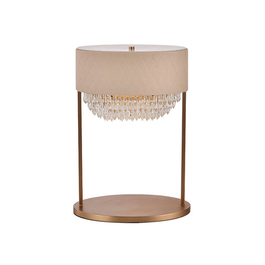 Modernist Gold Tiered Desk Lamp With Crystal Faceted Table Light & Leather Shade