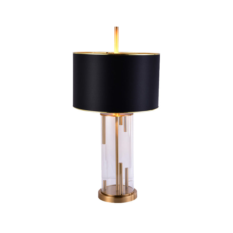 Modern Black Desk Lamp With Fabric Shade - Compact Cylindrical Table Light 1 Bulb