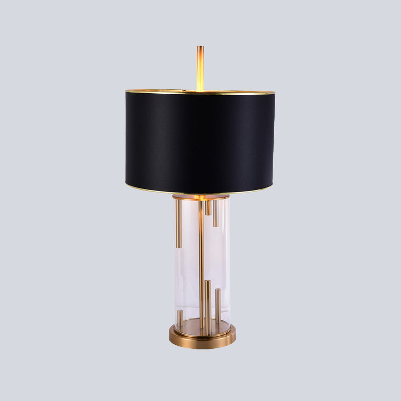 Modern Black Desk Lamp With Fabric Shade - Compact Cylindrical Table Light 1 Bulb