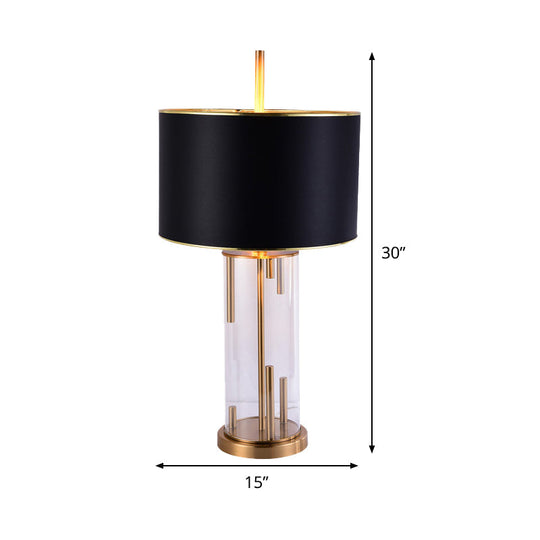 Modern Black Desk Lamp With Fabric Shade - Compact Cylindrical Table Light 1 Bulb