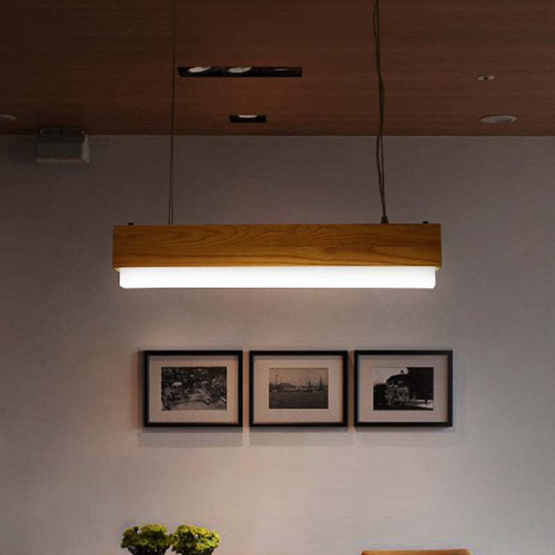 Modern Wooden Hanging Pendant Light For Dining Room With Diffuser - 1-Light Linear Ceiling Fixture