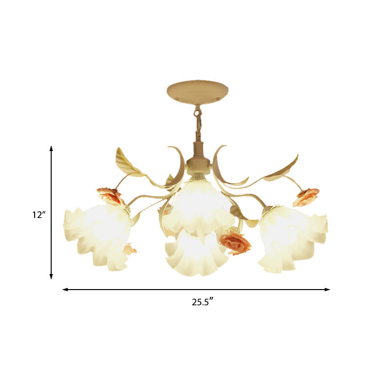 Pastoral Scalloped Pendant Chandelier With Metal Frame And Rose Decoration - White 4/6/9 Heads