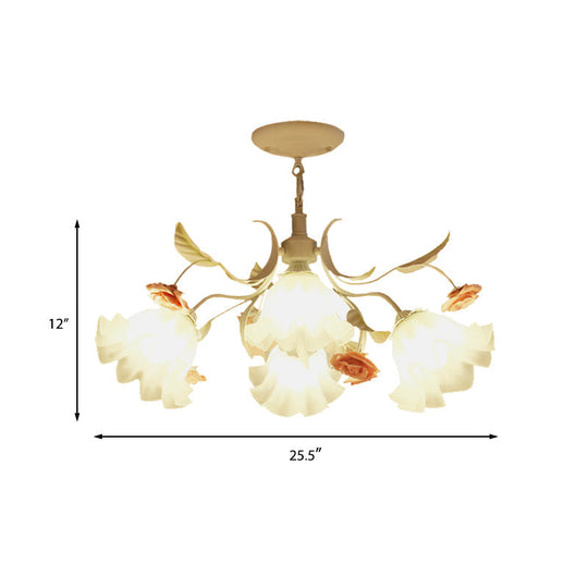 Pastoral Scalloped Pendant Chandelier With Metal Frame And Rose Decoration - White 4/6/9 Heads