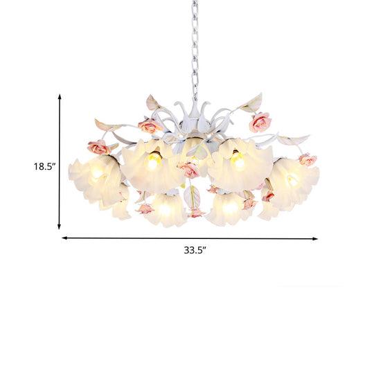 Pastoral Scalloped Pendant Chandelier With Metal Frame And Rose Decoration - White 4/6/9 Heads