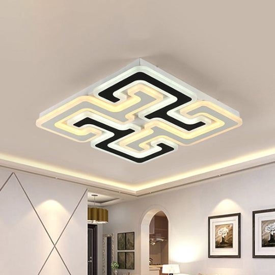 Modern LED Flush Mount Ceiling Light with Acrylic Maze Shade - Black Finish - Warm/White/Second Gear