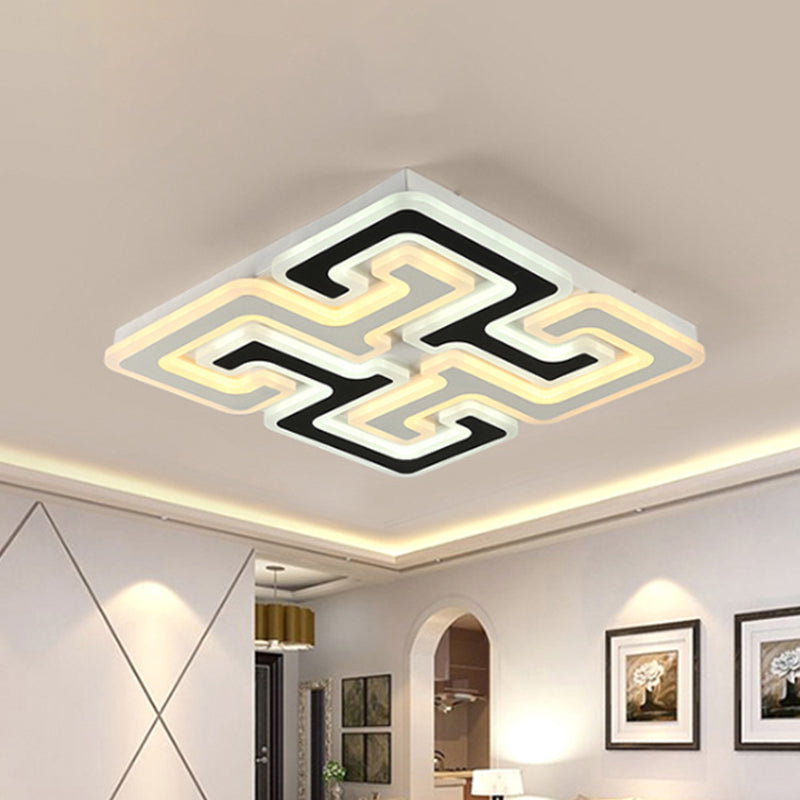 Modern Led Flush Mount Ceiling Light With Acrylic Maze Shade - Black Finish Warm/White/Second Gear