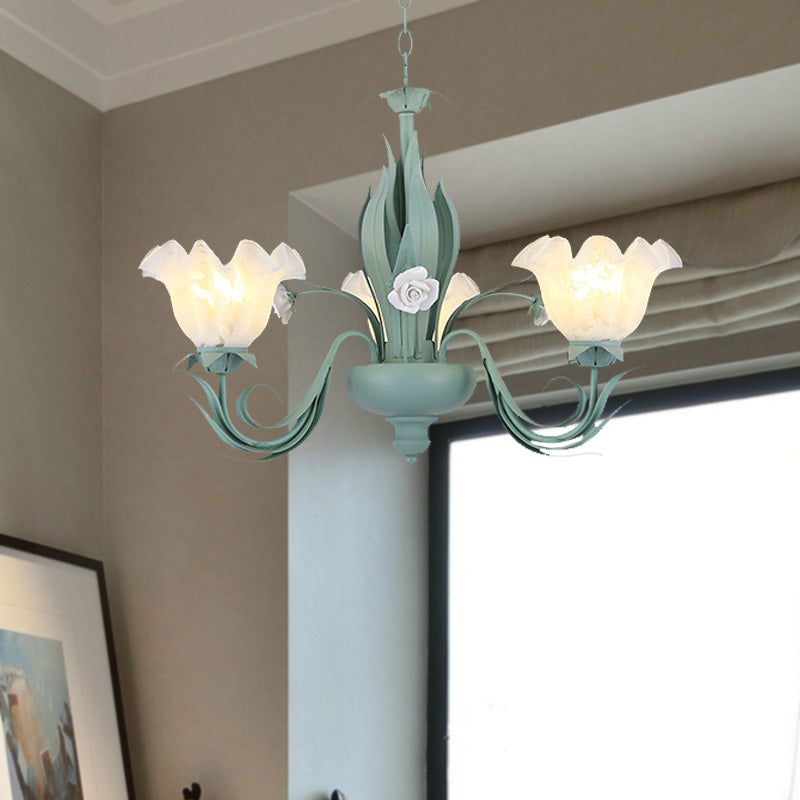 Countryside Curved Arm Chandelier Lamp In Aqua - Metal Led Drop Pendant (3/5/7 Bulbs) For Living