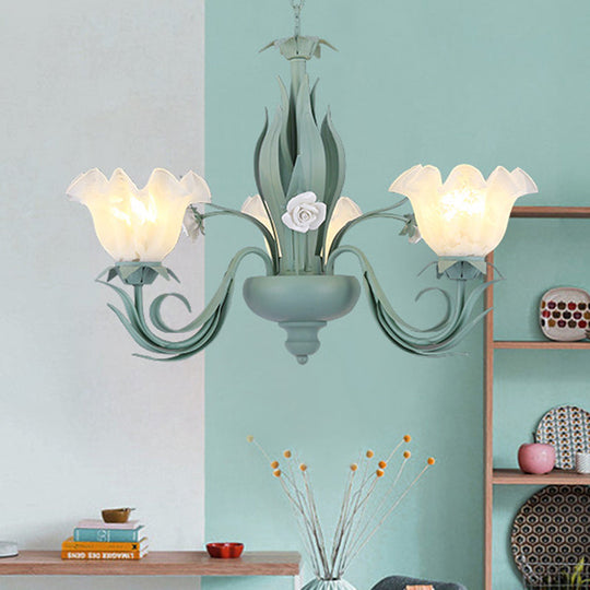 Countryside Curved Arm Chandelier Lamp In Aqua - Metal Led Drop Pendant (3/5/7 Bulbs) For Living