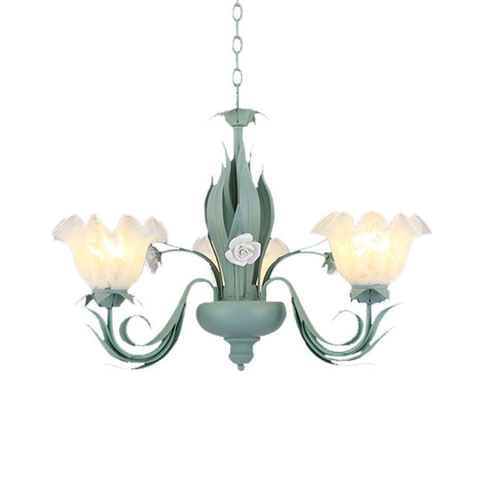 Countryside Curved Arm Chandelier Lamp In Aqua - Metal Led Drop Pendant (3/5/7 Bulbs) For Living