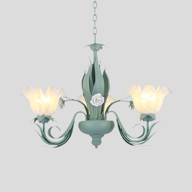 Countryside Curved Arm Chandelier Lamp In Aqua - Metal Led Drop Pendant (3/5/7 Bulbs) For Living