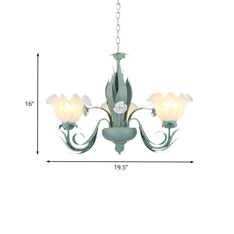 Countryside Curved Arm Chandelier Lamp In Aqua - Metal Led Drop Pendant (3/5/7 Bulbs) For Living