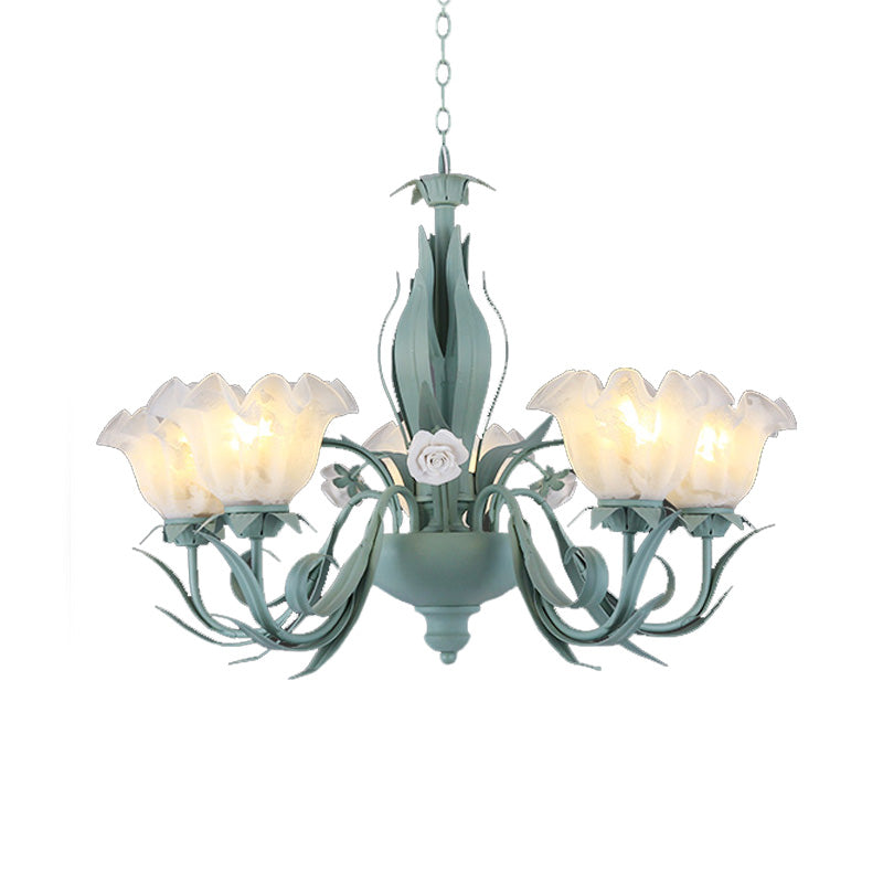 Countryside Curved Arm Chandelier Lamp In Aqua - Metal Led Drop Pendant (3/5/7 Bulbs) For Living