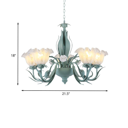 Countryside Curved Arm Chandelier Lamp In Aqua - Metal Led Drop Pendant (3/5/7 Bulbs) For Living