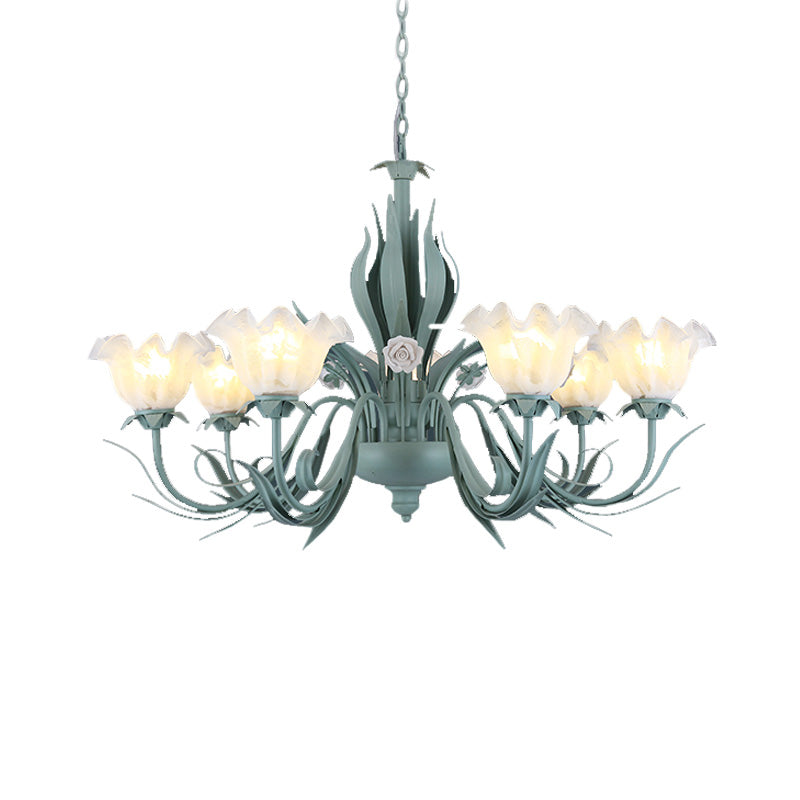 Countryside Curved Arm Chandelier Lamp In Aqua - Metal Led Drop Pendant (3/5/7 Bulbs) For Living