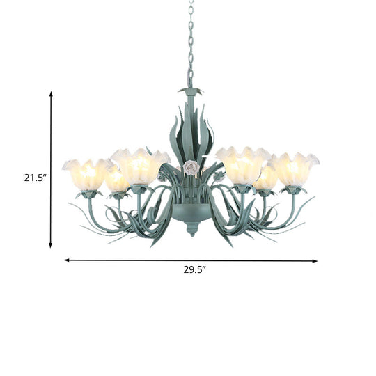 Countryside Curved Arm Chandelier Lamp In Aqua - Metal Led Drop Pendant (3/5/7 Bulbs) For Living