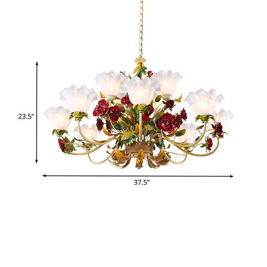 Pastoral Green Scalloped Chandelier Lamp - Metal 3/12 Heads Ceiling Pendant Light For Living Room