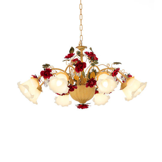 Metal Led Chandelier Pendant Light - Korean Garden Blossom Design Ginger Suspension Lamp For Living