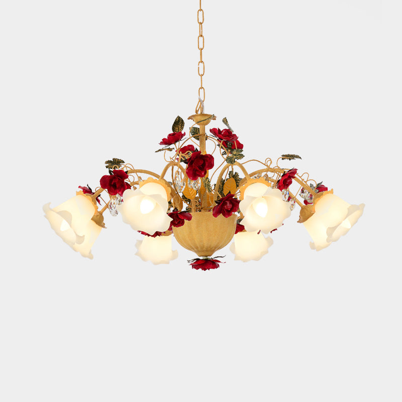 Metal Led Chandelier Pendant Light - Korean Garden Blossom Design Ginger Suspension Lamp For Living