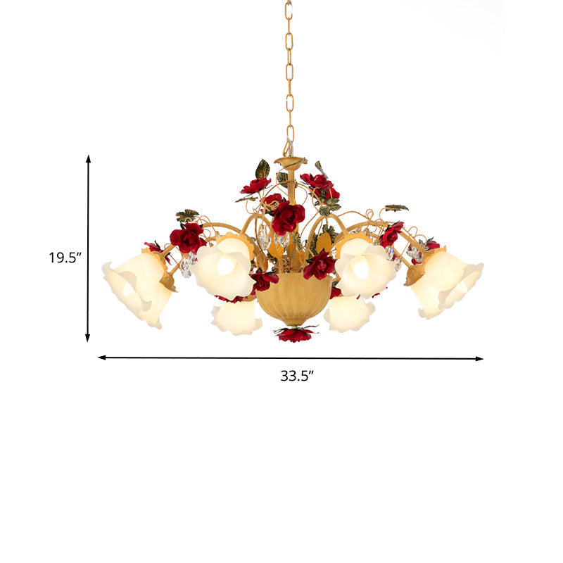 Metal Led Chandelier Pendant Light - Korean Garden Blossom Design Ginger Suspension Lamp For Living