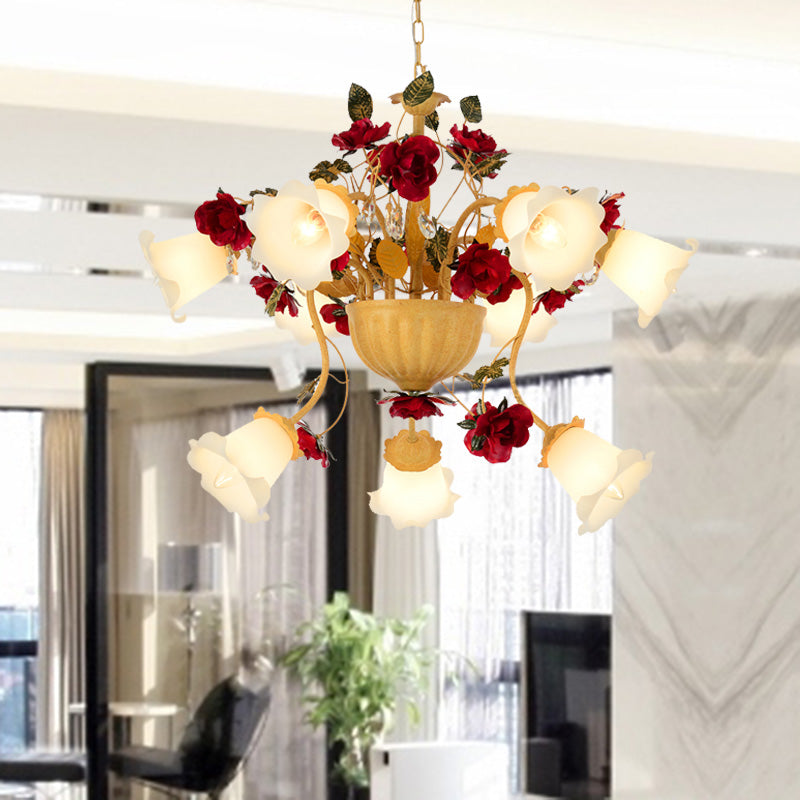 Metal Led Chandelier Pendant Light - Korean Garden Blossom Design Ginger Suspension Lamp For Living