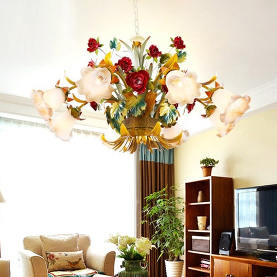 Yellow Flared Metal Ceiling Chandelier - Countryside Led Light Kit (5/8 Bulbs) For Living Room 8 /