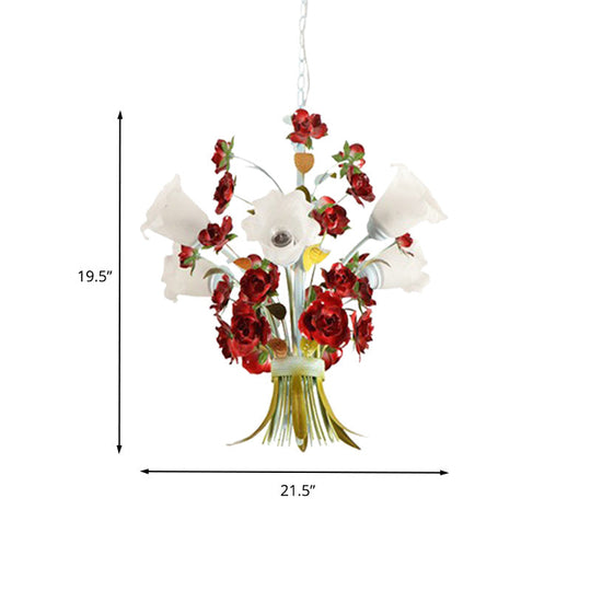 Pastoral Bloom Chandelier Light Metal Led Pendant Lighting (3/6 Bulbs) In White For Bedroom