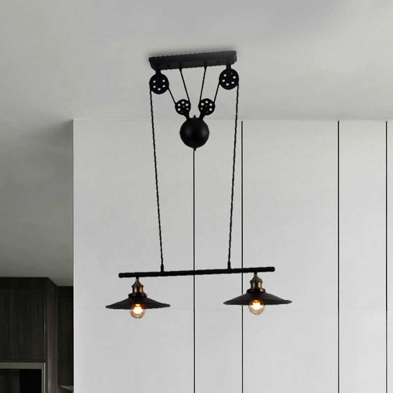 Industrial Style Metal Island Pendant Light With Flared Shade - 2/3 Bulbs Black Finish Indoor