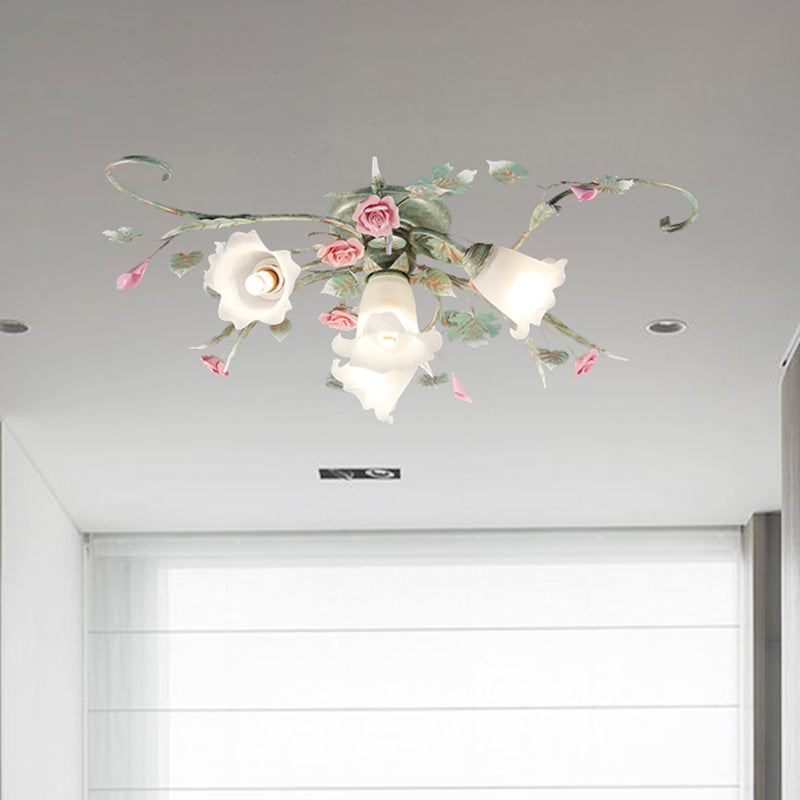 Blue Metal Floral Ceiling Fixture: Pastoral Semi Flush Mount Light with 4/5/9 Lights for Living Room