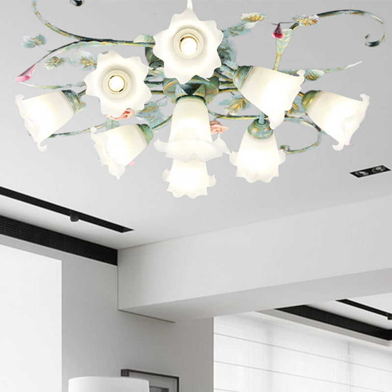 Blue Metal Floral Ceiling Fixture: Pastoral Semi Flush Mount Light with 4/5/9 Lights for Living Room